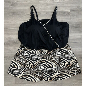 Catherines Black Animal Print Swimdress Swimsuit‎ Womens Plus Size 32W